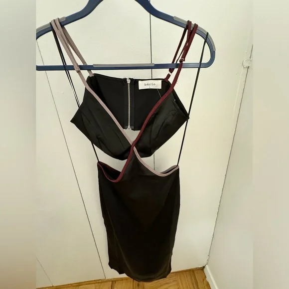 Satin cut out midi dress with deep and light purple accents. NWT - Picture 2 of 5